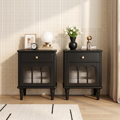 Ensemble de 2 tables de chevet en bois massif style Franch