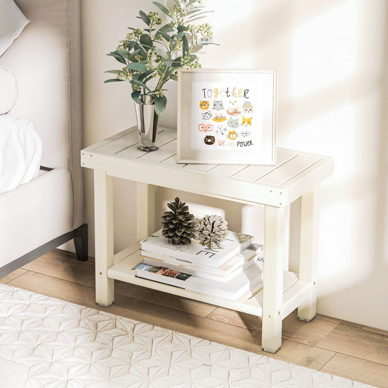 2-Tier Shower Bench Waterproof Bathroom Shower Stool W/ Bottom Storage Shelf