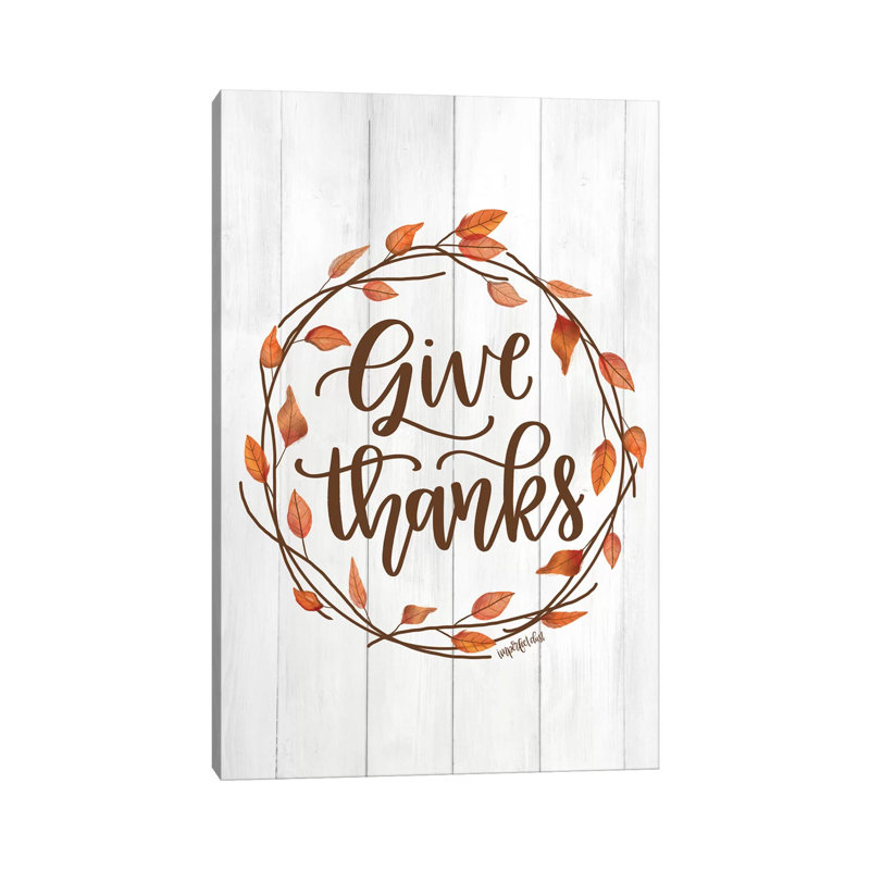 Give Thanks Wreath 1 Piece Wrapped Canvas Wall Art, 20.32 cm H x 30.48 cm W