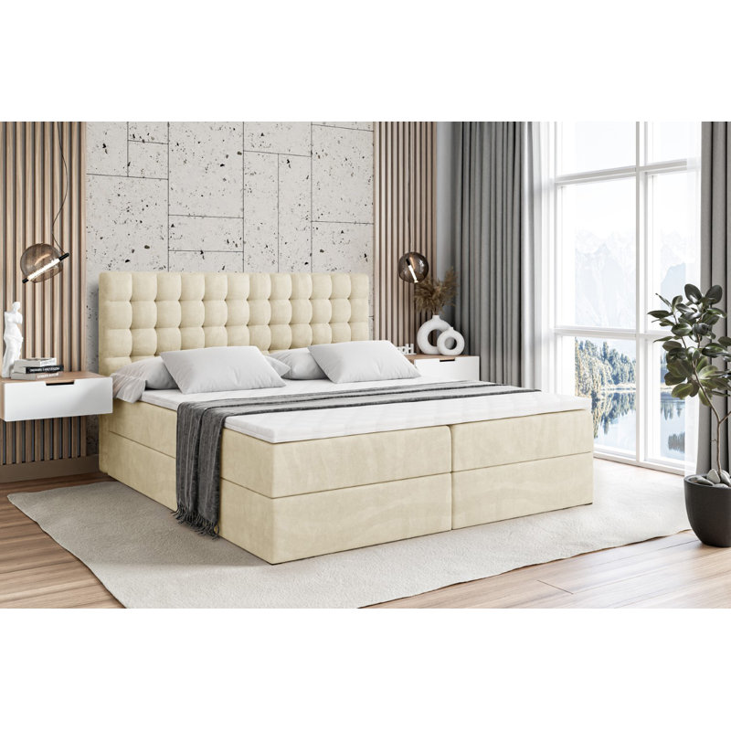 Bed with Mattress, 120 x 200cm, Beige