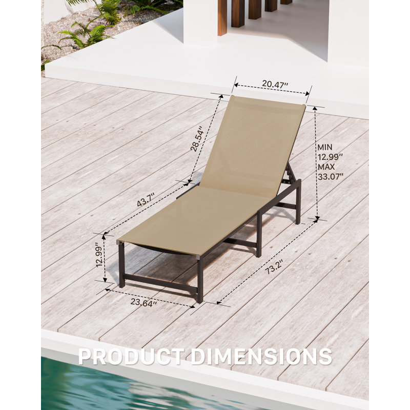 Aluminum Outdoor Chaise Lounge Chair, Assembly-Free, with 5-Position Adjustable Backrest, Patio Pool Lounge Chair for Outdoor Poolside, Beach, Lawn Relaxation