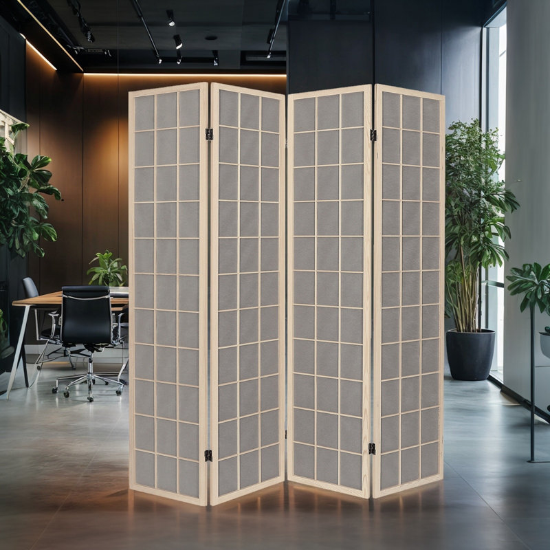 Paravent à 4 panneaux en bois pliable, Gris