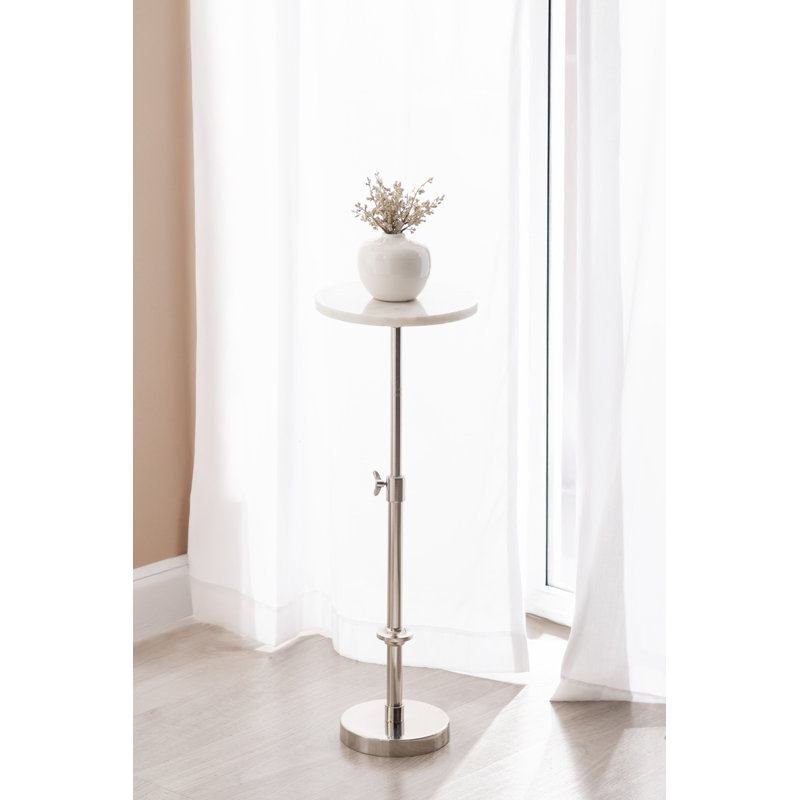 Table piédestal en métal Traditional, Argent argent, Marbre blanc, L 10 po x P 10 po