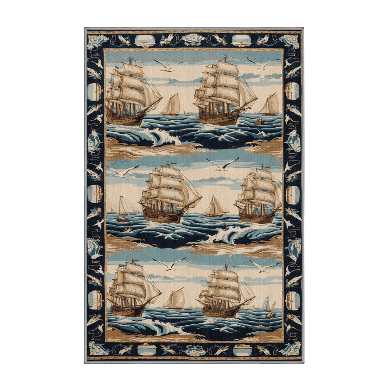  Tapis nautique lavable Age of Sail Scenes, Rectangulaire 3 pi x 5 pi