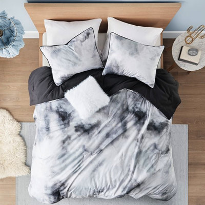 Édredon simple / simple TG avec teinture en microfibre et coussin décoratif en fourrure - coloré avec tissu lavable à la machine