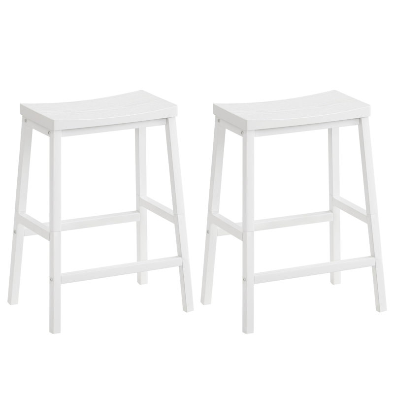 23.6" Saddle Stool, Kitchen Counter Stool With Footrest, Set Of 2, White