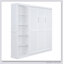 Grand lit escamotable mural avec tablettes, blanc