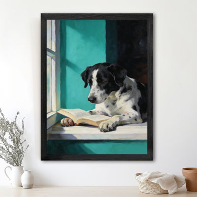 Black Framed Vintage A whimsical idea: A dog diligently reading a book Wall Art Fantasy Style Framed Prints