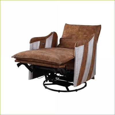 Fauteuils inclinables, cuir fleur moderne à deux tons et amp; Fauteuil inclinable et pivotant en aluminium | Noyer brun | Aluminium