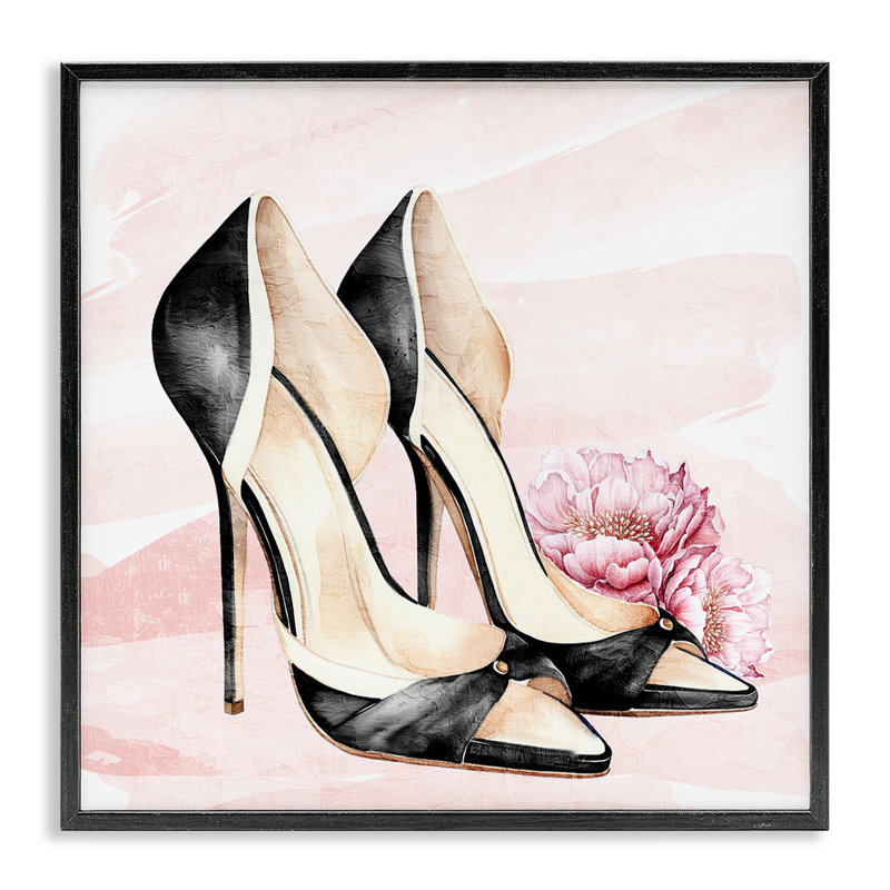 Glam Time Heels, giclée encadrée, design par Kim Allen, H 12 po x l 12 po, Giclée noire de minuit encadrée