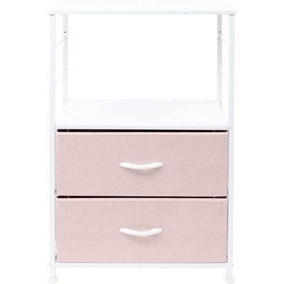 Sorbus 2 Drawers And Shelves Nightstand With Steel Frame, Wood Top & Fabric Bins In Pink