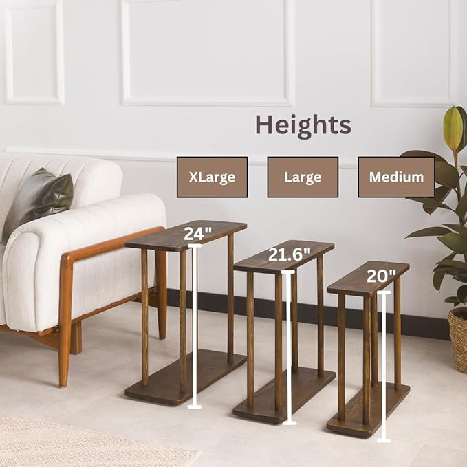 Rectangular Solid Wood Narrow Side Table, Skinny Bedside Table, Small End Table (Dark Walnut, X-Large)