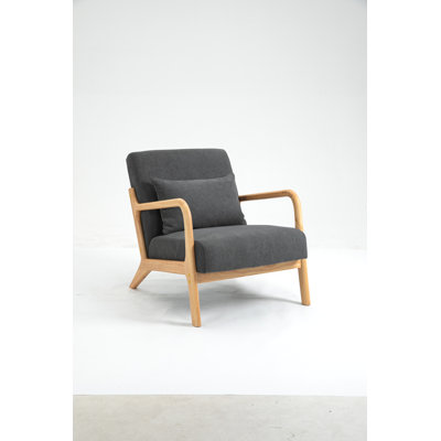 Mid Century Modern Accent Chair with Wood Frame, Upholstered Living Room Chairs with Waist Cushion, Reading Armchair for Bedroom Sunroom