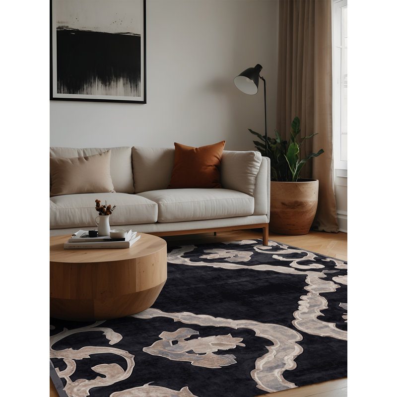 Machine Washable Black Area Rug, Square 3'
