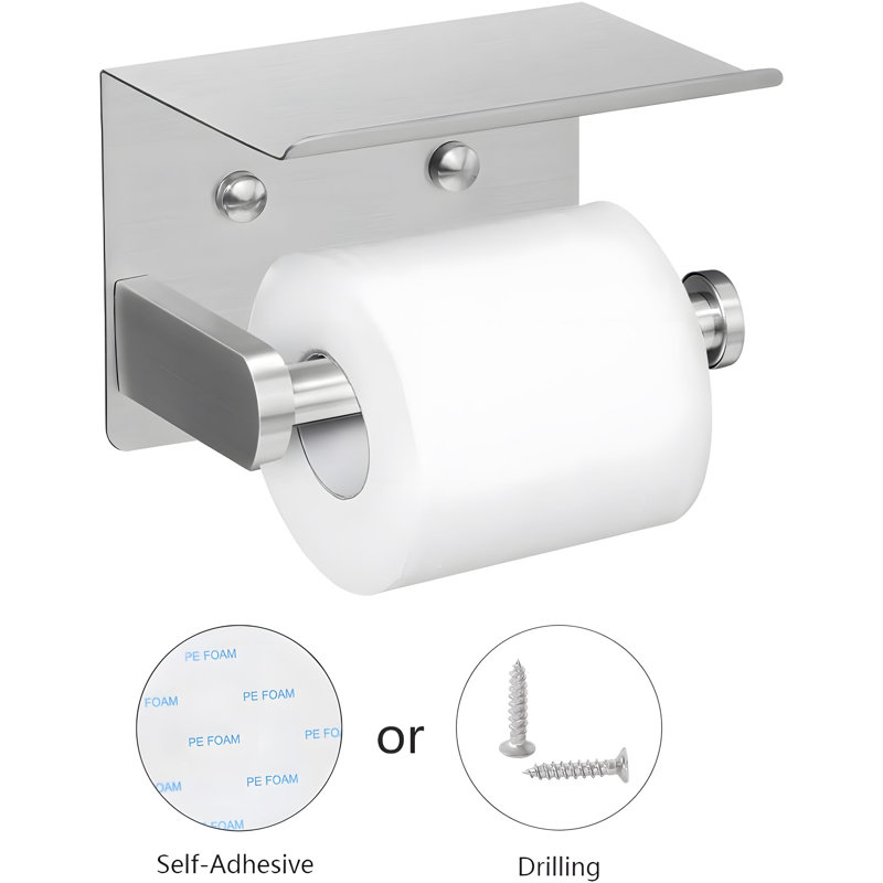 Stainless Steel Wall Mounted Toilet Paper Holder with Shelf
