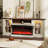 70" 3-sided Fireplace Tv Stand For Tvs Up To 80", Entertainment Center With 34" Electric Fireplace,led Light Tv Consoles For Living Room,farmhouse Highboy Media Console W/glass Door Cabinet-1022774906
