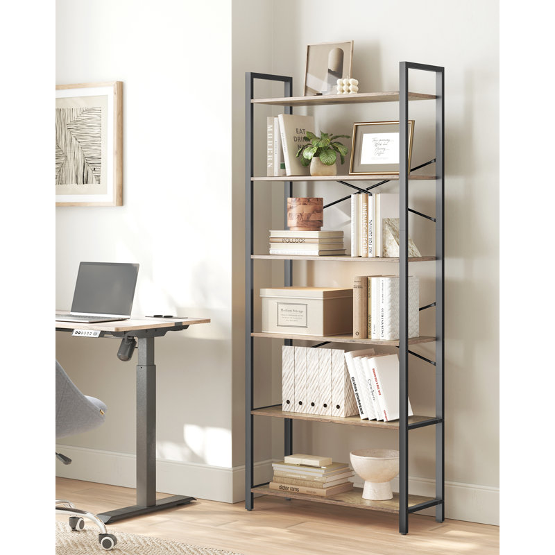 Bernis 186cm H x 80cm W Steel Etagere Bookcase, Walnut/Black