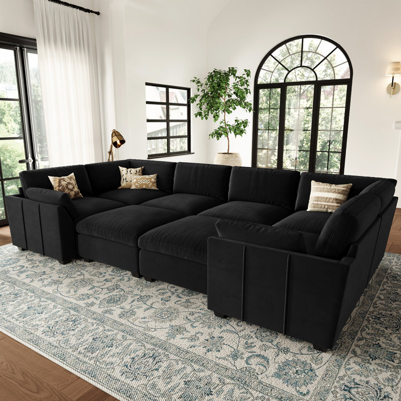 Canapé-lit modulaire en velours et peluche Knaack, Velours noir