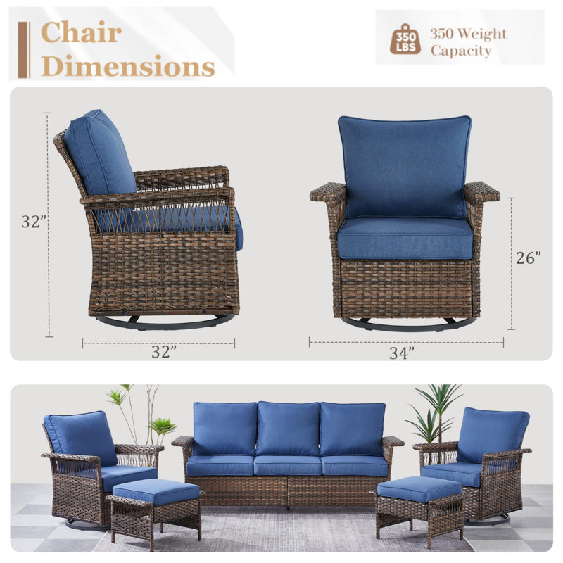 Chaise berçante pivotante avec coussins Blathnaid, Bleu