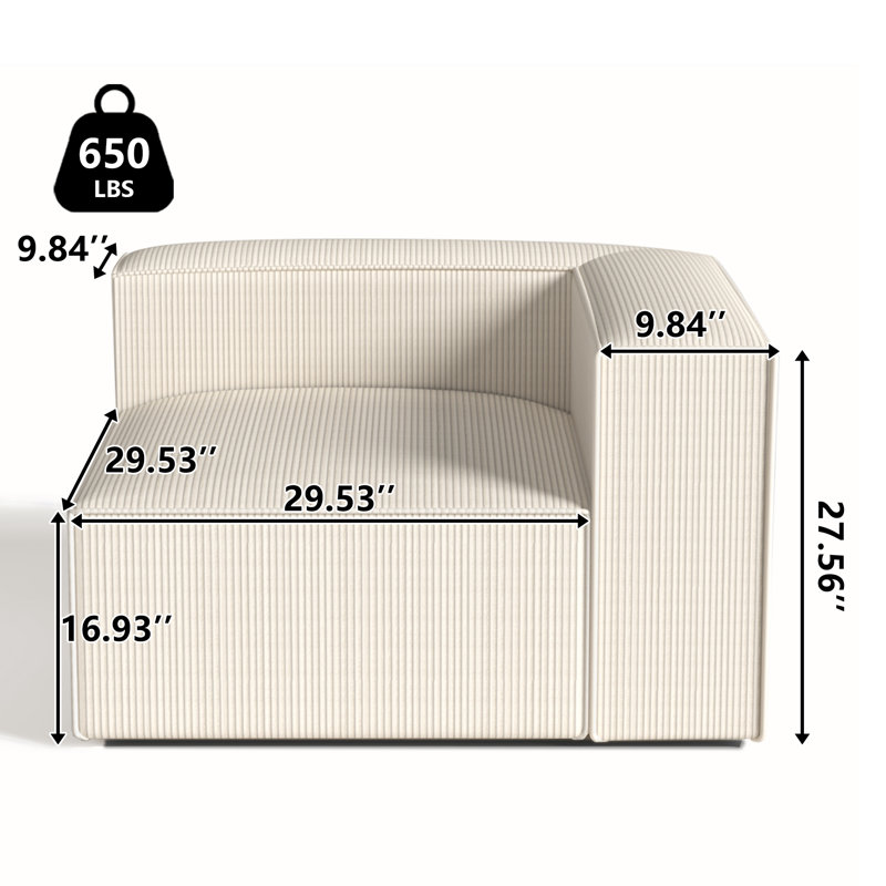 Hershberger-Canapé à droite-Beige-2/5, Velours côtelé beige
