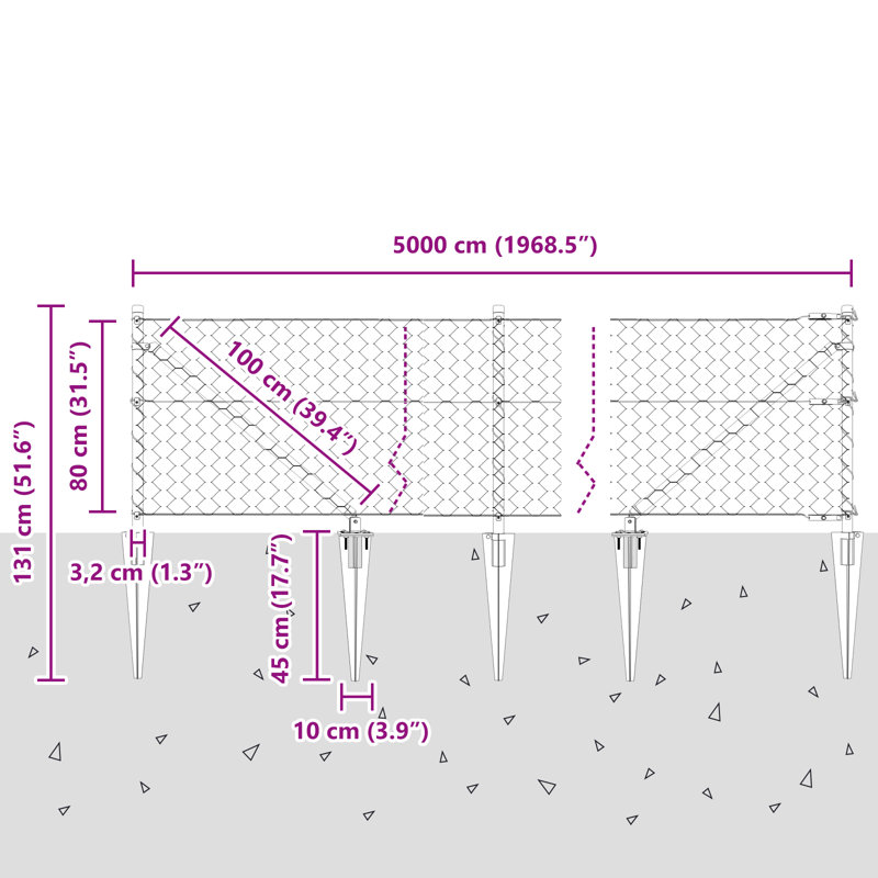 Hexagon Fence Steel, Green, 80cm H x 5000cm W