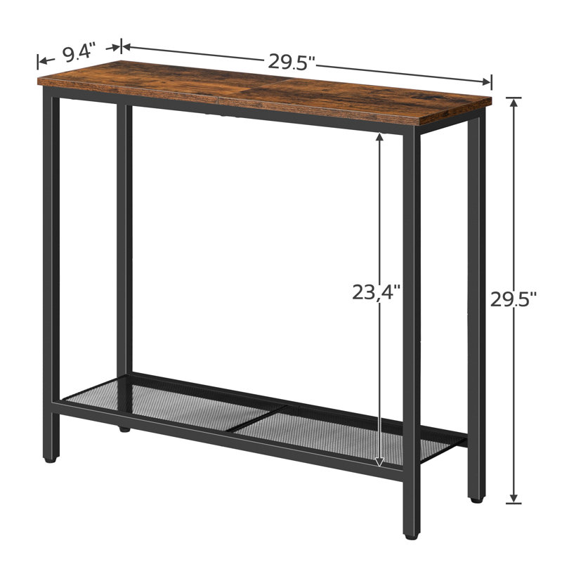 Mizpah 29.5'' Console Table Sofa Table with Shelf, Rustic Brown
