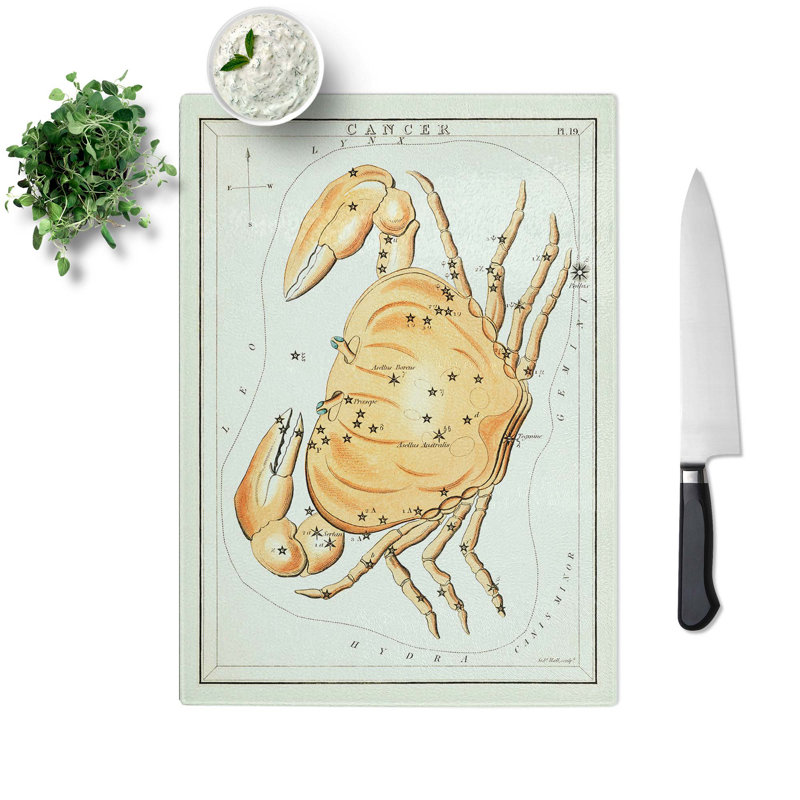 Tempered Glass Astronomical Zodiac Chart of the Cancer Chopping Board, 28.5 cm W x 39 cm L