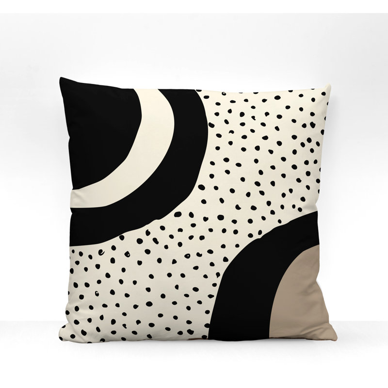 Coussin décoratif intérieur / extérieur en polyester filé Jira, 19 po x 19 po, Noir / blanc cassé / beige