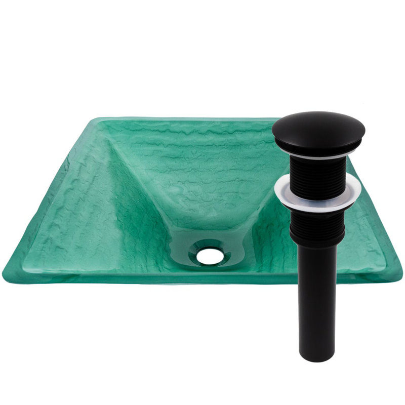 Novatto 17'' Glass Square Bathroom Sink, Green