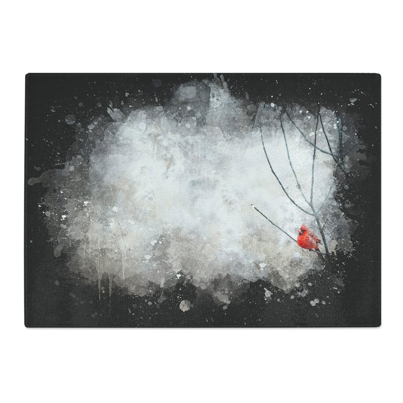 Tempered Glass Red Cardinal Bird Chopping Board, 20 cm x 28.5 cm