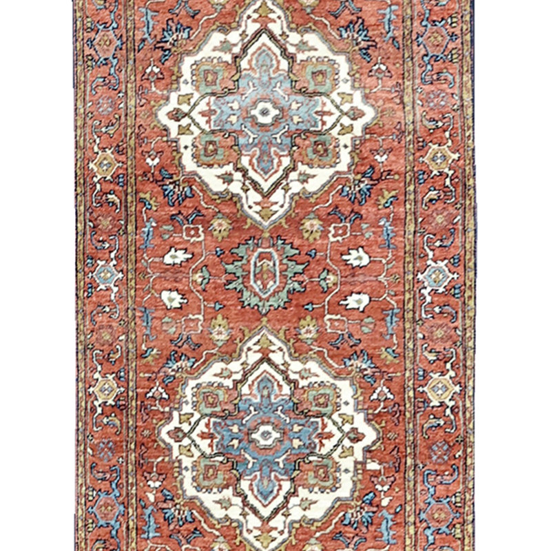 Hand Knotted Wool Area Rug in Red, Runner 2'6" x 14'
