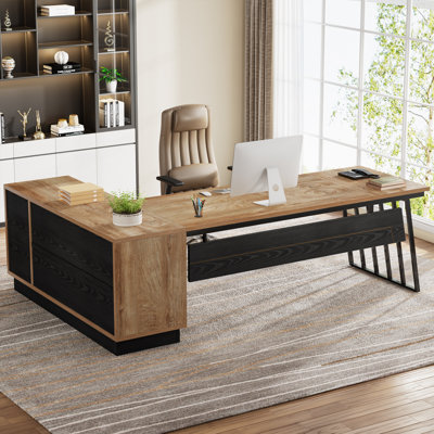 71" L-shaped Executive Desk with Cabinet, Large Office Desk with Drawers And Storage Shelves