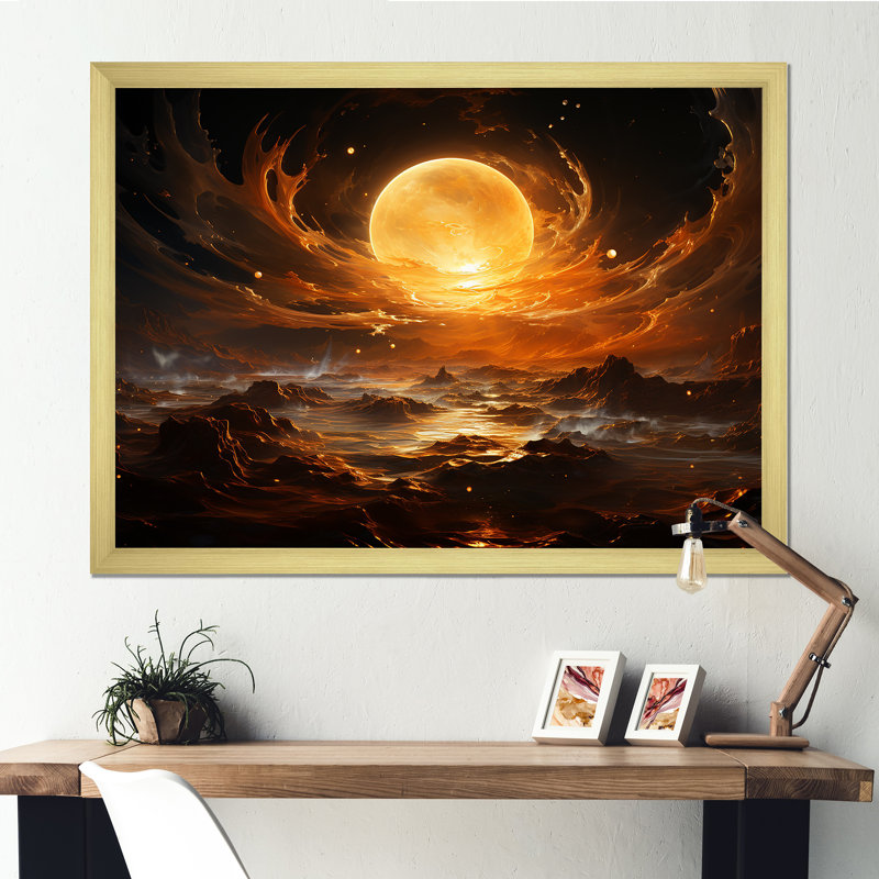 Verre de feu saturn planète II - art mural de la planète espace, Cadre doré à coins fermés, H 24 po x l 32 po x P 1 po