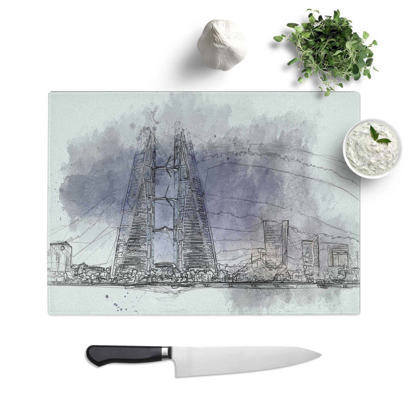 Tempered Glass Trade Centre in Manama Bahrain in Abstract Chopping Board, 28.5 cm W x 20 cm L