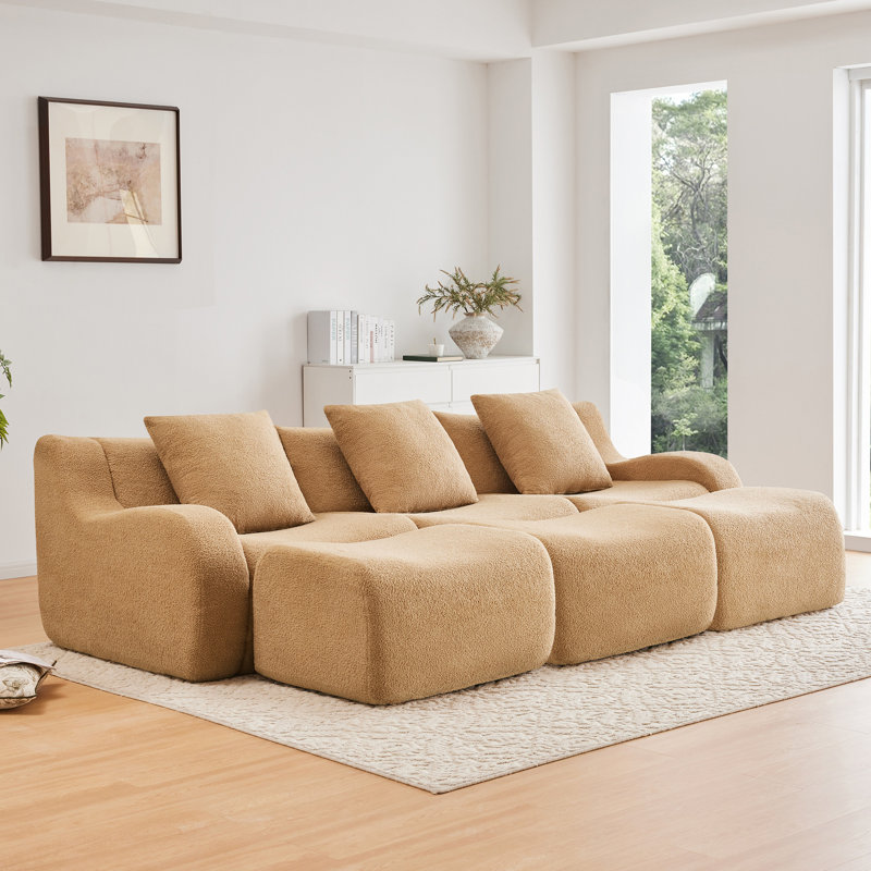 Camel à trois places sans os, tissu, sans assemblage, accoudoir incurvé, structure coulissante, éponge ergonomique haute densité 32d pour une détente confortable en couleur, design de qualité, détente à la maison