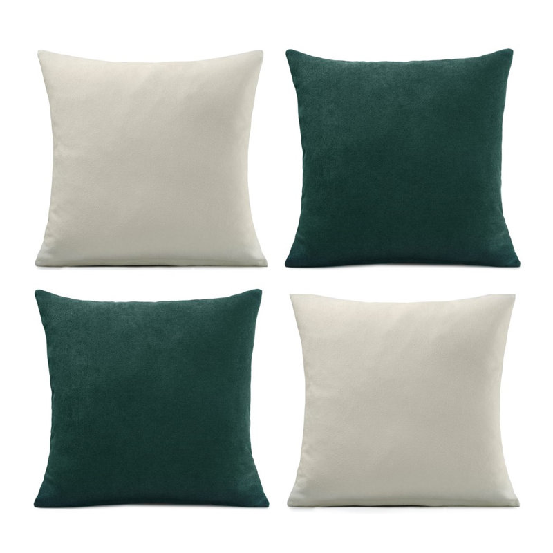 Nalaiyah Velvet Chenille Cushion Covers with Filler Pads, Cream/Green