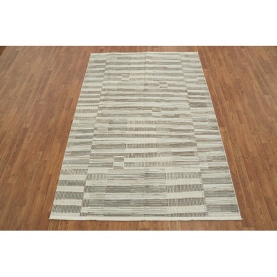 Modern Minimalist Beige and Gray Striped Rug 5x8