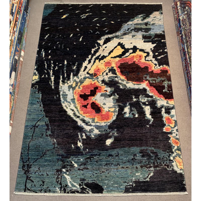 Tapis afghan de 6,5 pi x 9,8 pi en laine à poils durs de style afghane Abshar Gabbeh