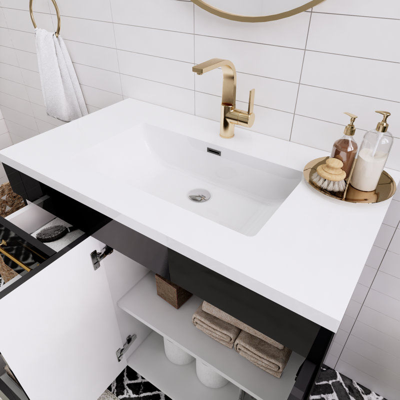 Spring Single Bathroom Vanity, Gloss Black, 36"