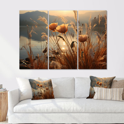 Coucher de soleil sur les fleurs sauvages - ensemble d'art mural fleurs sauvages