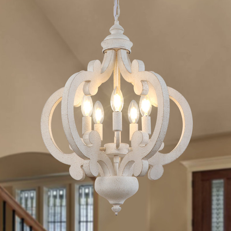 Lustre géométrique en bois 5 lumières à intensité variable Tena, Gris/doré