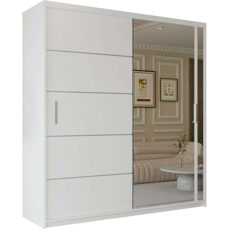 2 Door Sliding Wardrobe, White, 217cm H x 150cm W x 62cm D