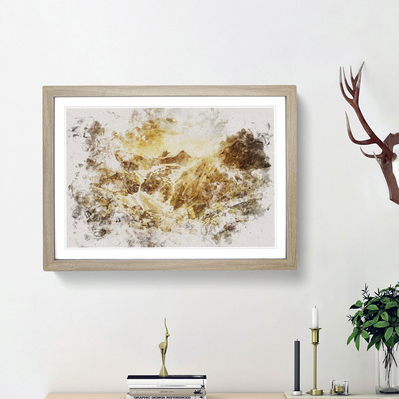 Golden Mountain Valley - Picture Frame Painting Print, Oak Framed, 36cm H x 48cm W x 2cm D