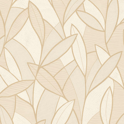 Carved Leaf Beige Wallpaper
