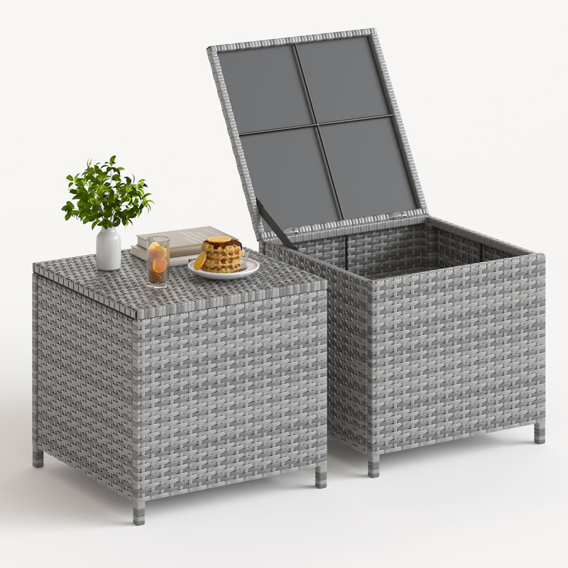  Table d'appoint carrée en rotin avec rangement Alexandia, Gris