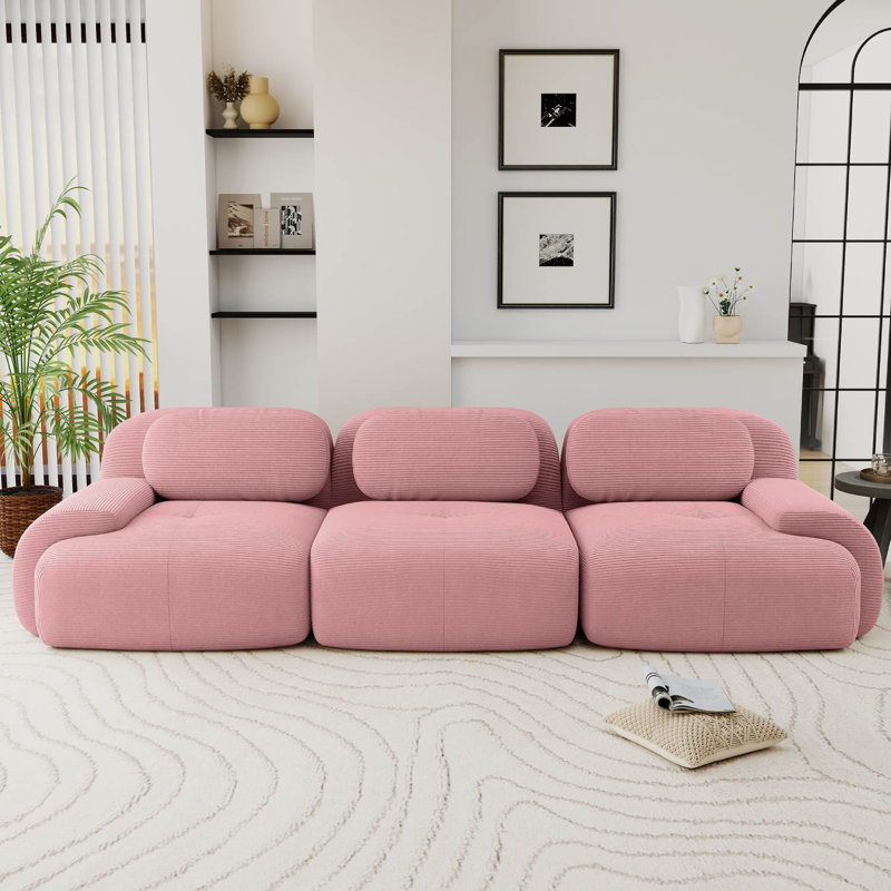 117.3" Oversized Upholstered Corduroy Sofa, Pink