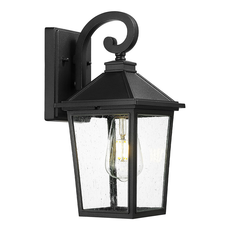 Grande lanterne murale d'extérieur avec verre bullé, finition noir mat, 100 W, H 17,91 po x l 5,43 po x P 9,84 po