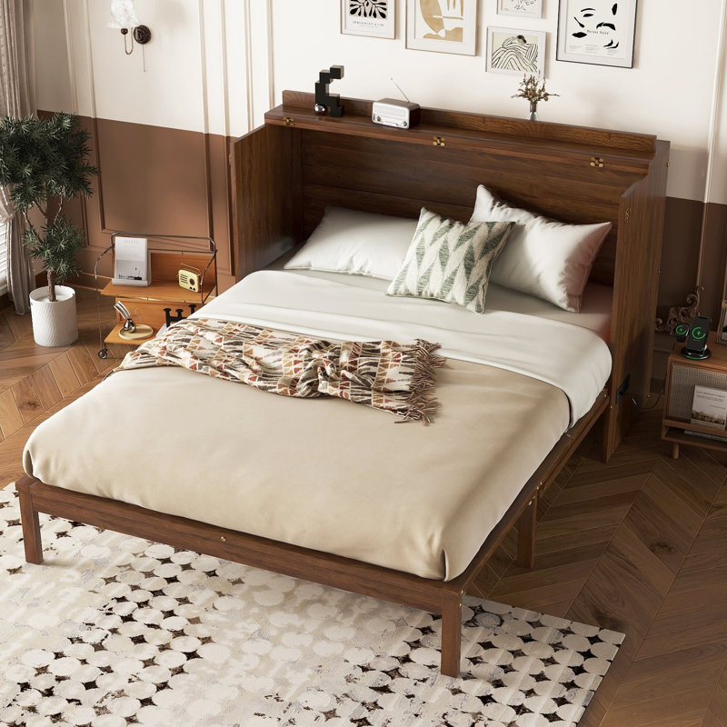 Versatile Murphy Bed with Multiple Functional Features, Walnut