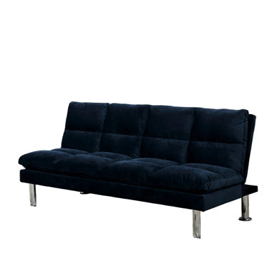 Contemporary Navy Microfiber 2 - Seat Futon Converting To Bed, Made, Extra Support Leg, Smooth Operation Bed With 67"L X 28"W 31"H