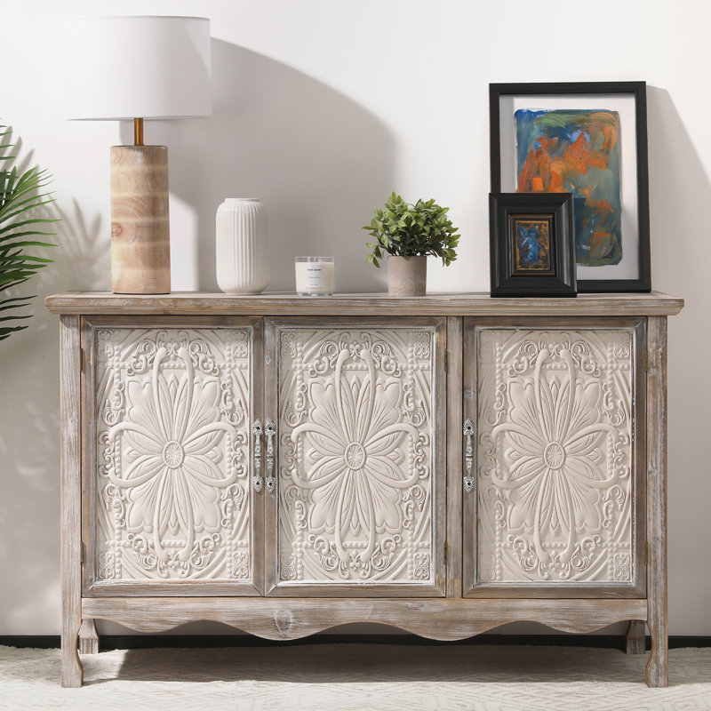 Irim Solid Wood Vintage Vibe Accent Cabinet, Light Gray